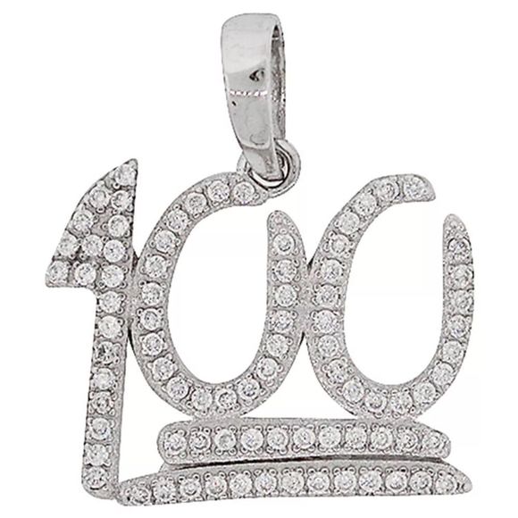 Solid Silver 14K White Gold Finish New 100 Pendant - Picture 2 of 4